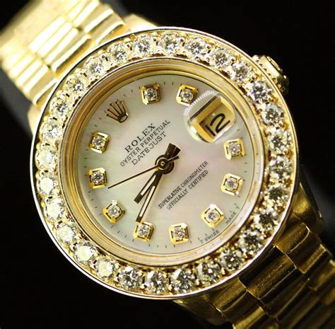 ladies gold rolex with diamond bezel|rolex oyster perpetual datejust diamond.